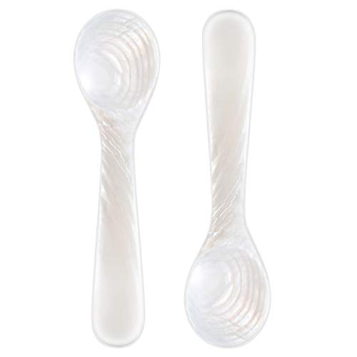 Set of Caviar Spoons Shell Spoon Mother of Pearl Caviar Spoons W Round Handle for Caviar, Egg, Ice Cream, Coffee, Restaurant Serving (2 Pieces,3.54 Inches)