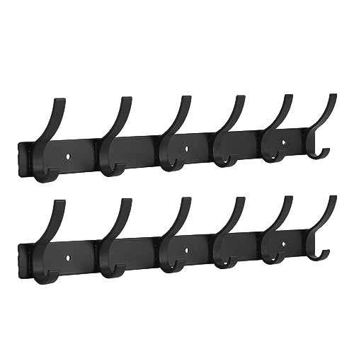 Optish 2 Pack Coat Rack Wall Mount, Entryway Coat Hooks Wall Mounted, Wall Hooks for Hanging, Coat Hanger Wall Mount Towel Rack Hat Rack for Wall with 12 Hooks for Entryway, Bedroom, Bathroom