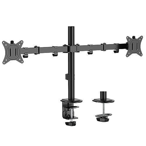 Mount-It! Dual Monitor Desk Mount, Dual Monitor Arm Fits 2 Monitors max. 32' / 19.8 lbs, Full Motion Adjustment Monitor Mount with C-Clamp and Grommet, Swivel, Tilt, Rotation, VESA 75 & 100, Black