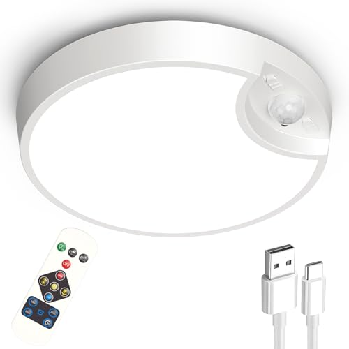 Funlenry Rechargeable Motion Sensor Ceiling Light with Remote - Battery Powered for Closets, Shower, Stairs, Shed, Hallway