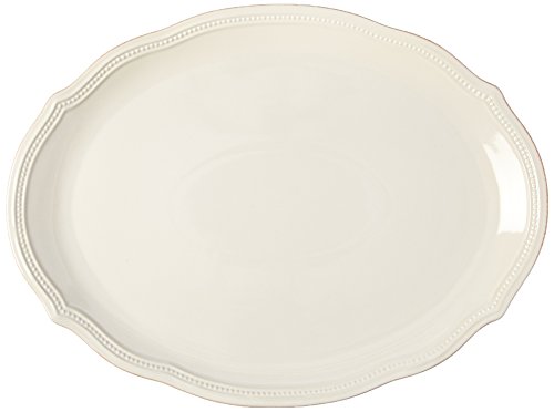 Lenox White French Perle Bead 16' Oval Serving Platter, 3.95 LB