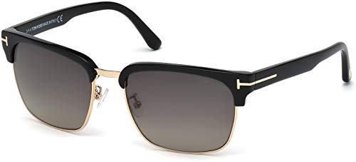 Tom Ford FT0367 River 01D 57MM Shiny Black/Gold/Grey Gradient Polarized Square Sunglasses for Men + BUNDLE with Designer iWear Eyewear Kit