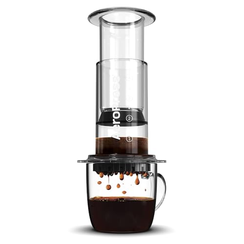 Aeropress Clear Coffee Press – 3 in 1 brew method combines French Press, Pourover, Espresso - Full bodied coffee without grit or bitterness - Small portable coffee maker for camping & travel