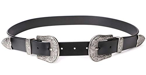 JASGOOD Women Leather Belts Ladies Vintage Western Design Black Waist Belt for Pants Jeans Dresses, Suit for Waist Size 31-35 Inches/pants size 32-37 Inches 01-Black-Only for High Waist