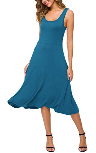 Urban CoCo Women's U-Neck Sleeveless Flared Midi Dress Summer Swing T-Shirt Dresses (Steel Blue, XL)