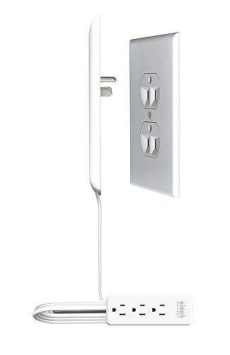 Sleek Socket - The Original & Patented Ultra-Thin Outlet Concealer for Inverted Outlets w/Cord Concealer Kit, 3 Outlet, 3-Ft Cord, Universal Size (Ideal for Kitchens, Small Spots & Behind Furniture)