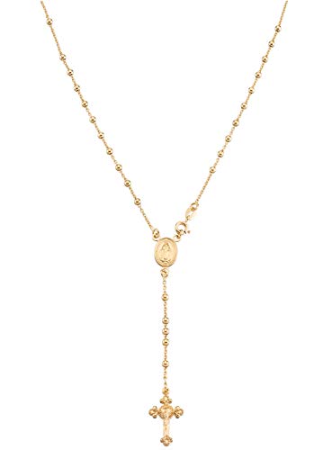Miabella 925 Sterling Silver or 18Kt Yellow Gold Over Silver Italian Rosary Bead Cross Y Necklace Chain for Women (yellow-gold-plated-silver, Length 20 Inches)