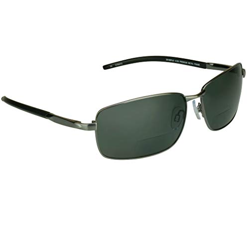 proSPORT Polarized Bifocal Sunglasses Men Women Fishing Driving Boating Golf Gun Metal Smoke +2.50 Premium Anti Glare TAC Lenses Durable Metal Alloy Frames Spring Hinge