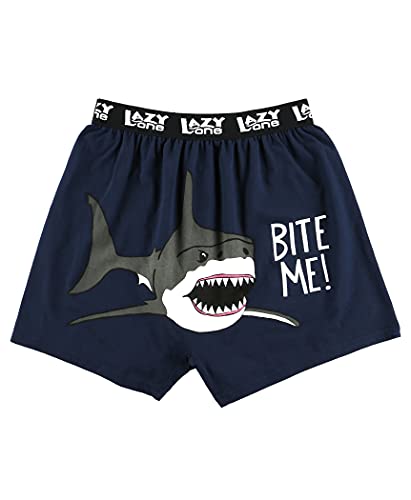 Lazy One Funny Animal Boxers, Novelty Boxer Shorts, Humorous Underwear, Gag Gifts for Men, Ocean, Sea (Bite Me!, Wide Awake Sharks, X-Large)