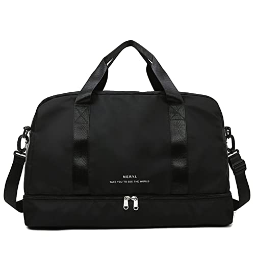 Large Capacity Gym Bag for Women Sports Travel Duffel Bag with Shoe Compartment Light Weekender Overnight Bag for lady Travel, Gym, Yoga （Black）