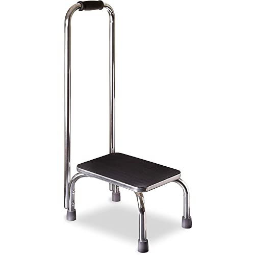 DMI Step Stool with Handle and Non Skid Rubber Platform, Lightweight and Sturdy Stool for Seniors, Adults and Children, Holds up to 300 Pounds with 9.5 Inch Step Up, 17.3'D x 12.3'W x 34'H, Chrome