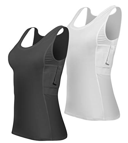 ConcealmentClothes Women’s Compression Undercover- Concealed Carry Holster Tank Top Shirt - 2 Pack- Black and White - Large