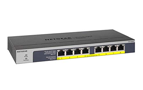 NETGEAR 8-Port Gigabit Ethernet Unmanaged PoE Switch (GS108PP) - with 8 x PoE+ @ 123W Upgradeable, Desktop, Wall Mount or Rackmount, and Limited Lifetime Protection