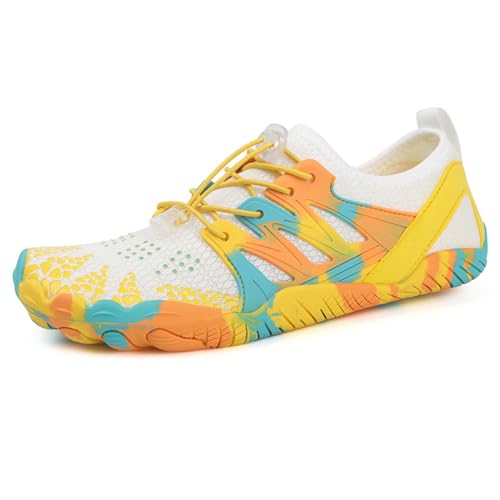 AUXDIQ Water Shoes Womens Mens Outdoor Quick Dry Unisex Sports Aqua Shoes for Beach Diving Snorkeling Surfing, Yellow, Size 7.5
