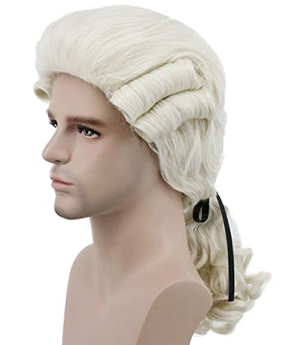 karlery Judge Colonial Wig Man Long Wave Beige Wig Washington Halloween Costume Cosplay Wig
