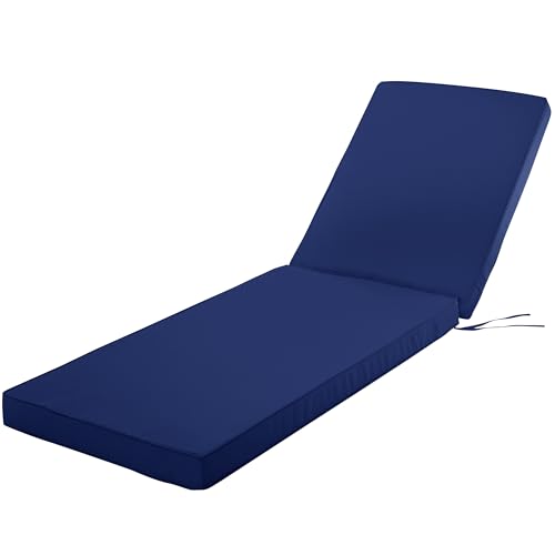 Comcaver Chaise Lounge Cushion for Outdoor Furniture, Waterproof Fade and Tear Resistant Lounge Deck Chair Cushions for Patio Lawn Pool Resort Hotel, 72x21x3 Inch, Navy