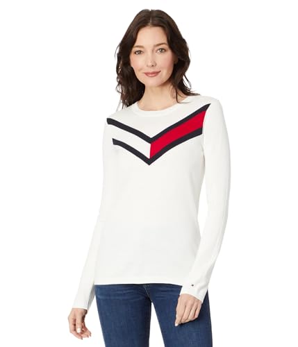 Tommy Hilfiger Women's Pullover Crewneck Everyday Sweater, Ivory, X-Large