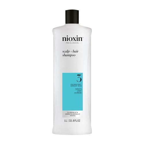 Nioxin System 3 Scalp + Hair Shampoo - Hair Thickening Shampoo For Damaged Hair with Light Thinning, 33.8 fl loz (Packaging May Vary)