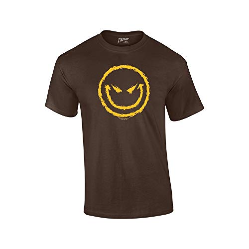 Evil Smiling Face with Yellow Devilish Smile Cool Retro Sarcastic Grin Funny Novelty T-Shirt-Brown-XL