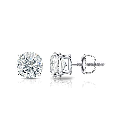 Diamond Wish IGI Certified 1 Carat Lab Grown Diamond Round Stud Earrings in 14k White Gold (E-F, SI1-SI2), 4-Prong Basket Screw Back