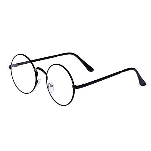 LOVEF Large Oversized Metal Frame Clear Lens Round Circle Vintage Eye Glasses 5.4 * 2inch (Black)