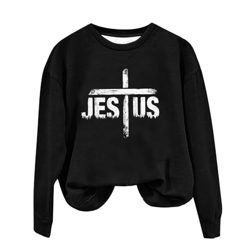 Daily Deals I Can't But I Know A Guy Sweatshirts for Women Jesus Cross Graphic Shirts Christ Religious Long Sleeve Tops Crewneck Pullover My Orders Essentials Coupons Deals