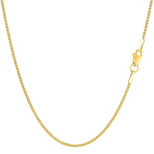 The Diamond Deal 14k SOLID Yellow or White Gold 1.00mm Shiny Round Wheat Chain Necklace for Pendants and Charms with lobster-Claw Clasp Womens Chains And Jewelry (24' And yellow-gold)