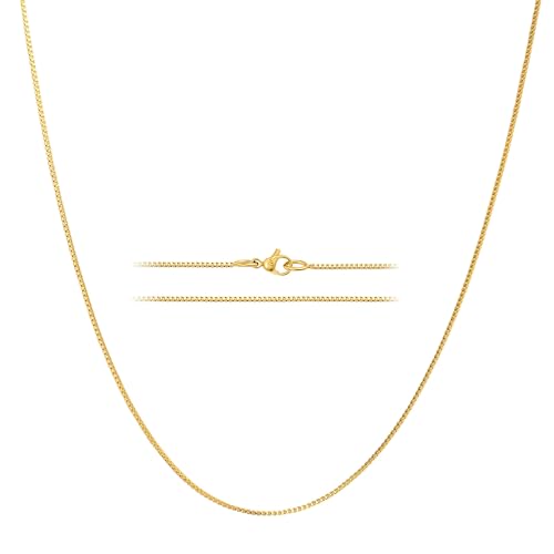 KISPER 24k Gold Box Chain Necklace – Thin, Dainty, Gold Plated Stainless Steel Jewelry for Women with Lobster Clasp, 18'