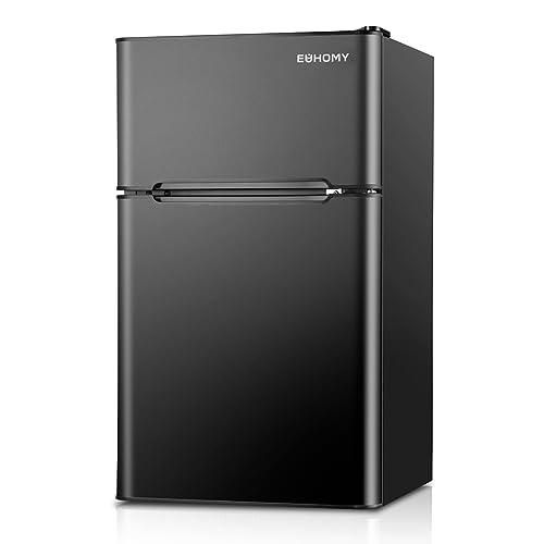 EUHOMY Mini Fridge with Freezer, 3.2 Cu.Ft Mini Refrigerator, Dorm Fridge with 2 Door For Bedroom/Apartment/Office-Food Storage Cooling Drink (Black).