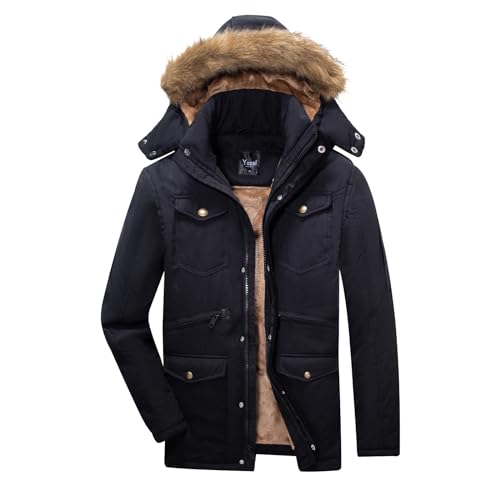 Yozai Men's Warm Winter Ski Snow Jacket, Water Resistant Detachable Hooded Parka - Black, X-Large