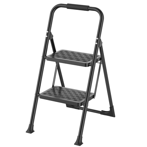 HBTower 2 Step Ladder, Step Stool for Adults,2 Step Ladder Folding Step Stool,330 lbs Capacity with Wide Anti-Slip Pedal Ergonomic Design