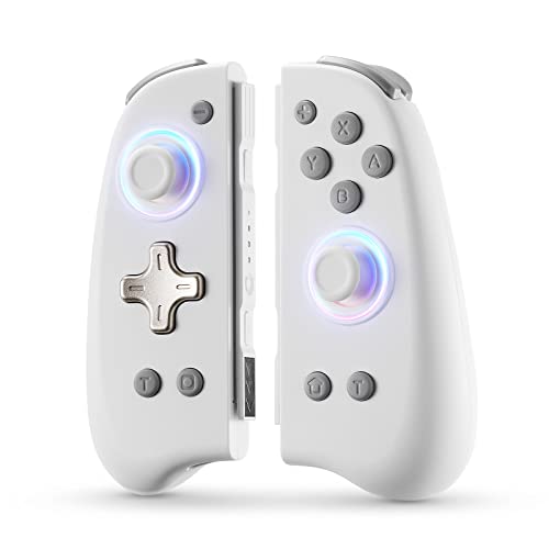 binbok Joypad Controller for Switch/Switch OLED, Wireless Switch Controllers(L/R) with 8 LED Colors, Joy Pad Replacement for Switch Lite, Switch Joypad with Motion Control（White & Gold)