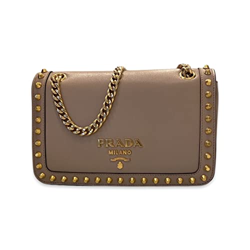 Prada Pattina Glace Calf Leather Cammeo Beige Pattina Studded Handbag