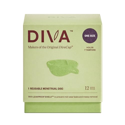 Diva Disc - Comfortable, Reusable Menstrual Disc with Leakproof Shield - Period Disc for Up to 12 Hours of Continuous Wear - 100% Medical Grade Silicone - Holds 7 Tampons of Flow - One Size Fits Most