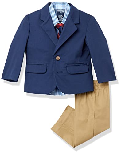 Nautica Baby Boys 4-Piece Suit Set with Dress Shirt, Jacket, Pants, and Tie, Navy/Khaki, 18 Months