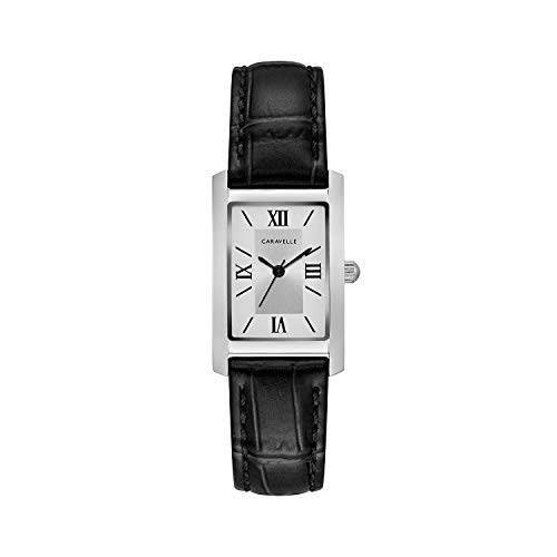 Caravelle by Bulova Ladies' Dress Quartz Silver-Tone Stainless Steel Watch with Black Embossed Leather Strap Style: 43L202