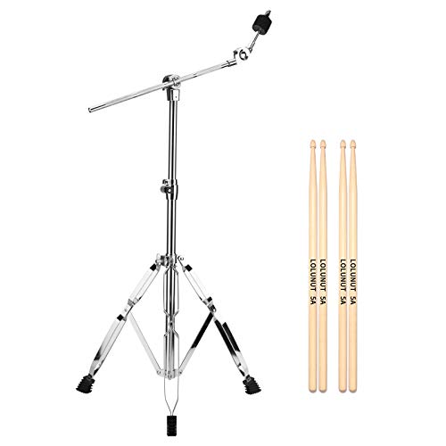 LOLUNUT Cymbal Stand,Boom/Straight Combo,Heavy Duty Double Braced Legs with Large Rubber Feet,Adjust Height (30-58 in) with 2 pair drumsticks