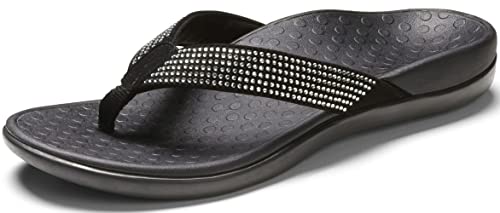 Vionic Women's Tide Rhinestones Toe-Post Sandal - Ladies Flip-Flop with Concealed Orthotic Arch Support Black 7 M US