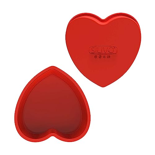 SILIVO Silicone Heart Shaped Cake Pans, 8 Inch, Red, Nonstick, Food Grade Silicone, Easy Clean, Freezer, Microwave and Oven Safe