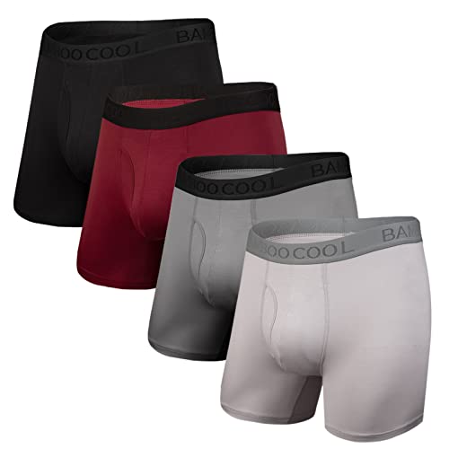 BAMBOO COOL Men's Underwear Boxer Briefs Soft Breathable Performance Underwear for Men 4 Pack (M)