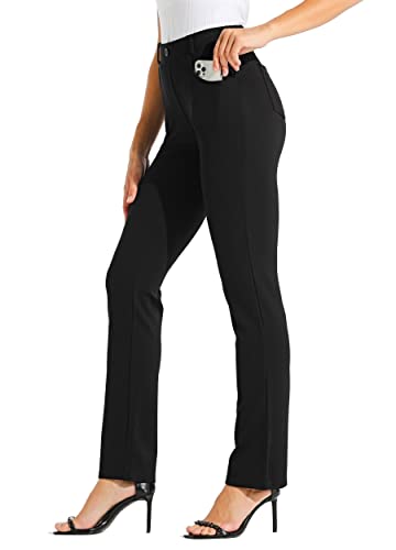 Willit 31' Women's Dress Yoga Pants Straight Leg Work Slacks Pants Office Belt Loops with 4 Pockets Black M
