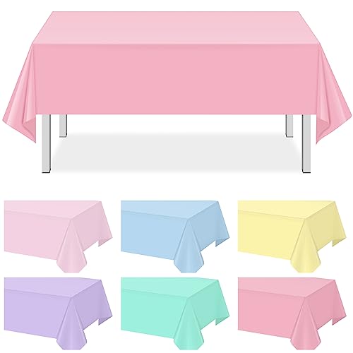 12Pack Pastel Color Tablecloths,Plastic Unicorn Tablecloth Disposable Rectangle Table Covers for Baby Shower, Wedding,Girls Birthday Party, Unicorn and Ice Cream Party Decoration,6Color, 54 x 108 Inch