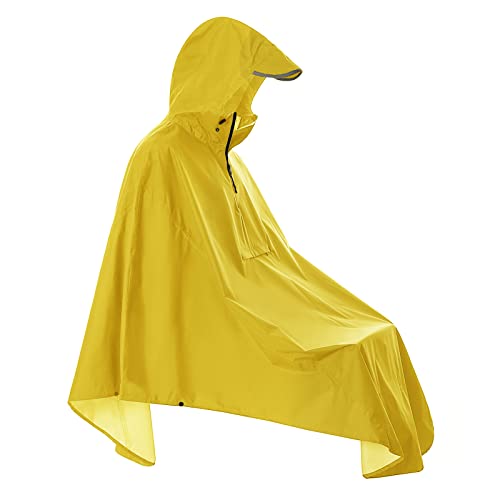 SaphiRose Lightweight Cycling Jacket Rain Poncho Hooded Rain Coat Cape with Reflective Stripe for Bikes (Yellow)