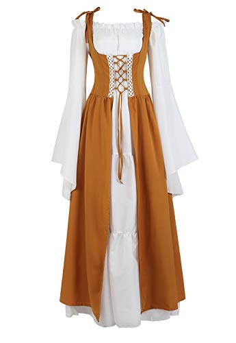Kranchungel Renaissance Dresses for Women Costume Medieval Irish Over Dress Peasant Fairy Renaissance Dress Ball Gown Ginger Large
