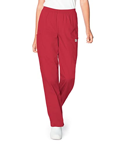 Landau ScrubZone Women's Full Elastic Waist Cargo Pant, Red, XX-Large