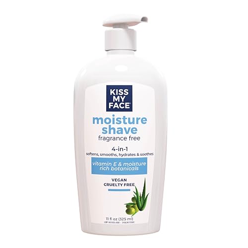 Kiss My Face Fragrance Free Moisture Shave, 4 In 1 Shaving Cream, Cruelty Free And Vegan, With Added Olive Oil And Aloe Leaf Extract, Vitamin E Rich, 11 fl Oz Pump Bottle