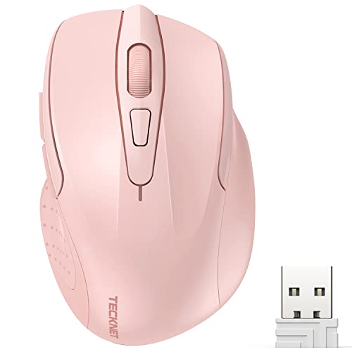 TECKNET Wireless Mouse, 2.4GHz Ergonomic Computer Mouse, Portable Cordless Mice, 6-Level 4000 DPI Mouse for Laptop, 6 Buttons USB Mouse for Chromebook, Ergo Grip, 24 Months Battery - Pink