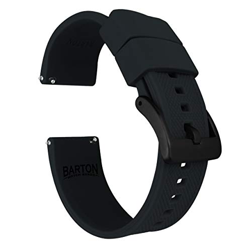BARTON WATCH BANDS Quick Release Elite Silicone Watch Bands, Black & Black PVD Buckle, 22mm