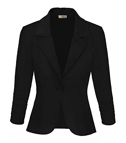 Hybrid & Company Womens Lightweight Casual Work Office Stretch Ponte Cardigan Blazer Jacket JK1131 Black X Large