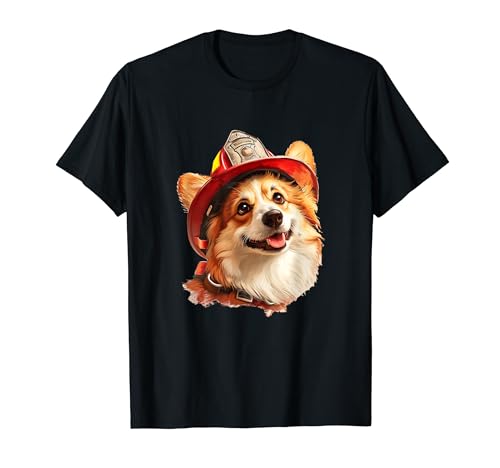 Pembroke Welsh Corgi Dog Firefighter Hat Fireman Dog T-Shirt